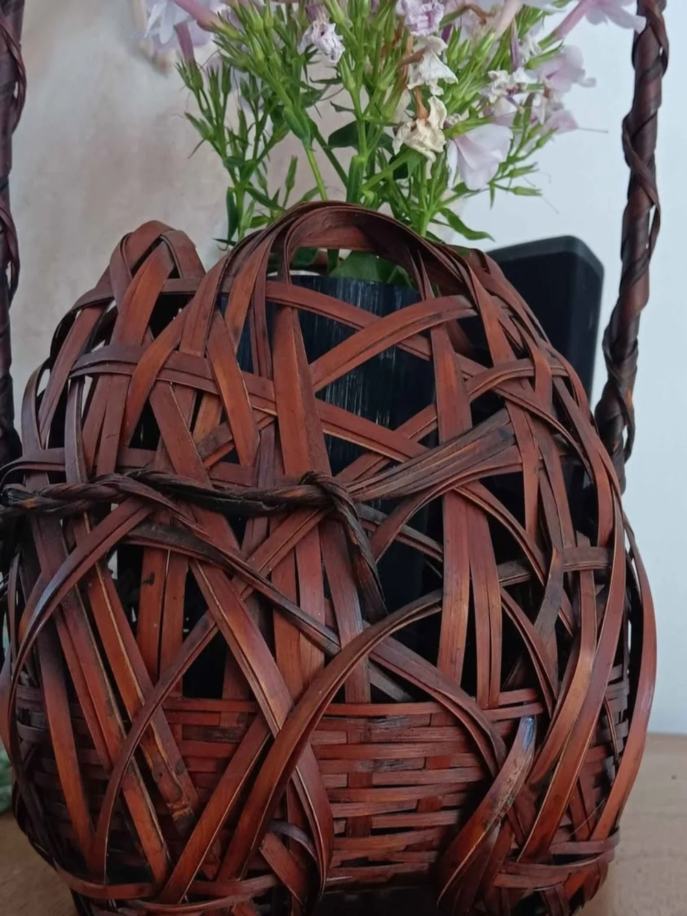 Antique Japanese Hanakago Bamboo Basket Ikebana With Handle